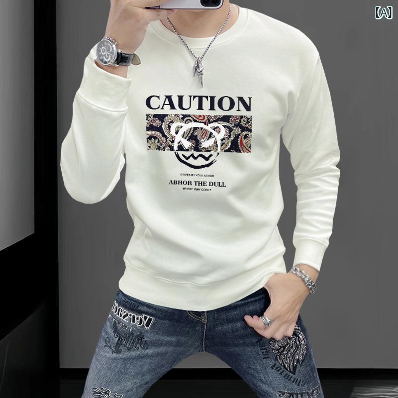 メンズ 長袖 Tシャツ ロンT トップス プリント スリムフィット 伸縮性 レイヤード カットソー プルオーバー 通勤 丸首 ロングスリーブ グラフィック 秋物 春物 通学 部屋着 普段使い インナーウェア ストレッチ コットン混素材 ライトアウター ク