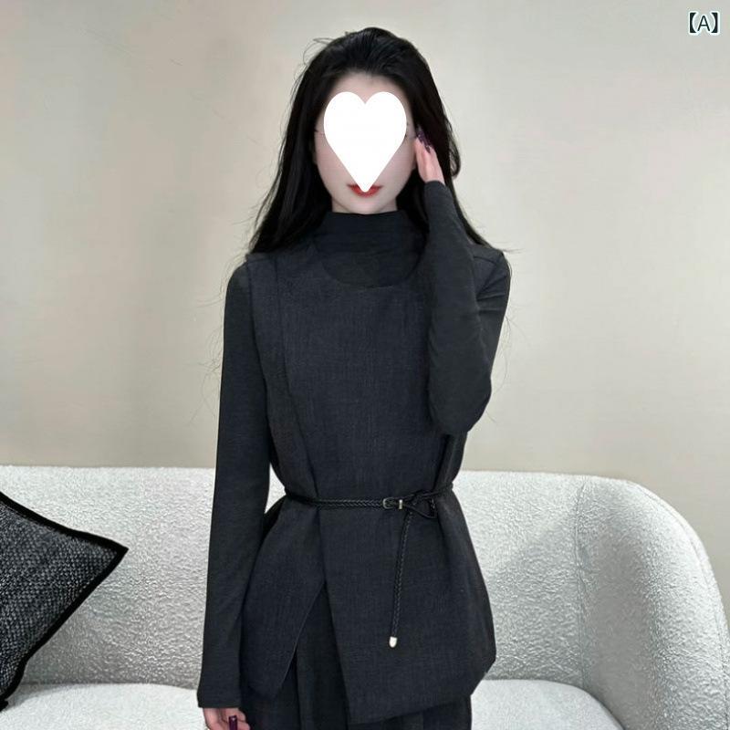 レディース セットアップ 3点セット 秋 パンツ トップス インナー コーディネート 体型カバー 時短 高見え きれいめ オフィス 通勤 重ね着 カジュアル 大人 抜け感 シンプル 無地 ウエストゴム ストレッチ 洗える 動きやすい 快適 旬 1枚で決ま