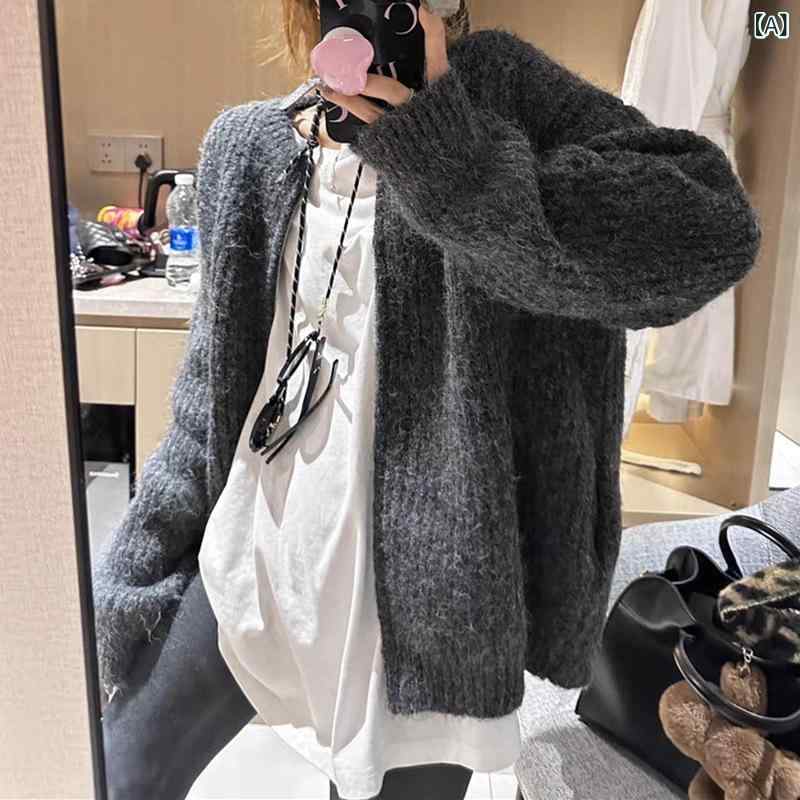 ニットカーディガン ダブルジップ クルーネック 厚手 こなれ感 高見え ライトアウター 羽織り 秋冬 トップス セーター 無地 シンプル 柔らかい 暖かい カジュアル オフィス 通勤 通学 お出かけ 重ね着 防寒対策 レイヤードスタイル 普段使い 着回
