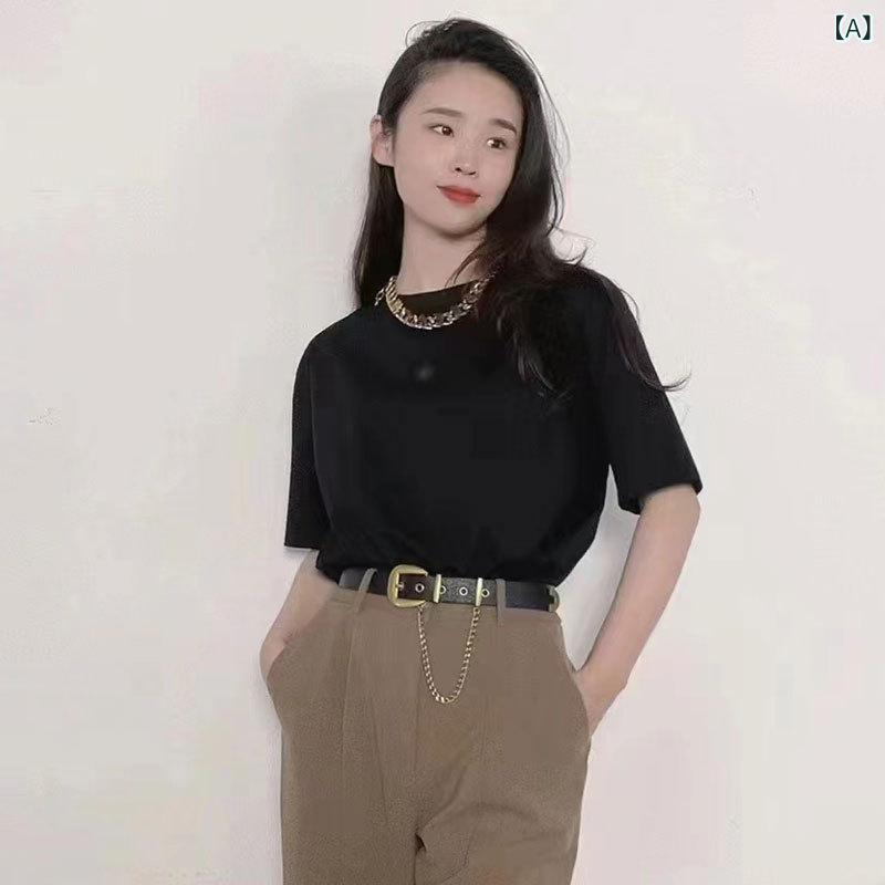 レディース Tシャツ 半袖 プリント クルーネック コットン 体型カバー ゆったり シルエット 着回し 便利 1枚で決まる カジュアル コーデ デイリー 使い シンプル 丸首 カットソー トップス 夏服 大人 スタイル 部屋着 お出かけ 普段使
