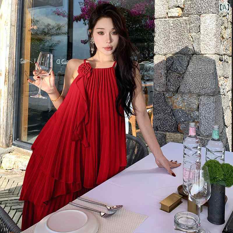 セットアップ レディース ロング ワンピース 夏 プリーツ スタイルアップ 着回し自在 キャミソール マキシ丈 旅行 海 ビーチ 砂浜 上下セット セパレート 2点セット フェミニン トップス ロングスカート 休日 裏地付き ウエストゴム 涼しい 高見え