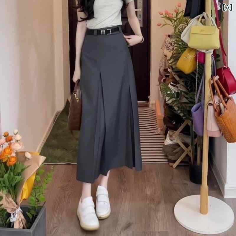 プリーツスカート ロングスカート レディース ハイウエスト Aライン 体型カバー スーツ生地 きれいめ ミモレ丈 オフィス フォーマル カジュアル 通勤 お出かけ ボトムス ウエストゴム 揺れる 無地 清楚 上品 フェミニン 大人かわいい シンプル 着痩せ