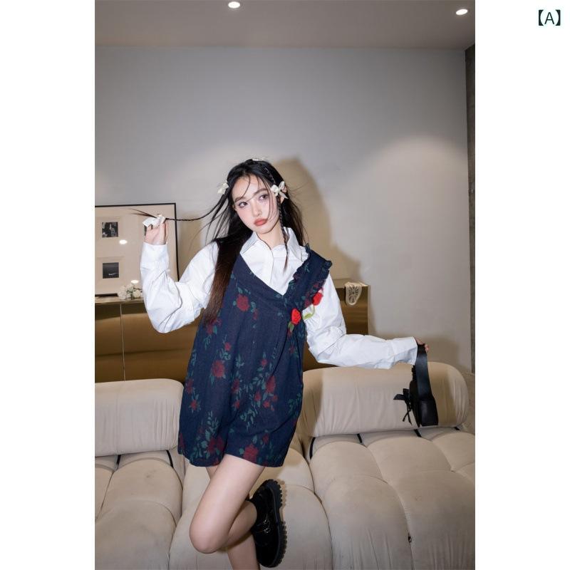 サロペットパンツ デニム レディース ショートパンツ 花柄 アシンメトリー スタイルアップ 高見え お出かけ ボトムス 総柄 膝上丈 動きやすい 重ね着 レイヤード 普段使い 休日 アクティブ 爽快感 旅行 リゾート キャンプ 海 夏コーデ 着痩せ