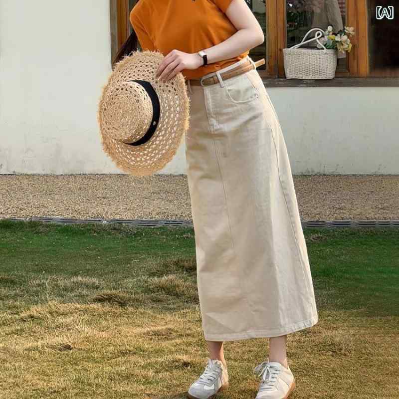 デニムスカート ロング Aライン ハイウエスト バックスリット入り マキシ丈 縦ライン強調シルエット 体型カバー 美脚効果 オールシーズン対応 丈夫なデニム生地 抜け感 演出 カジュアル フェミニン 動きやすい 足さばきが良い お出かけ 普段使い シンプ