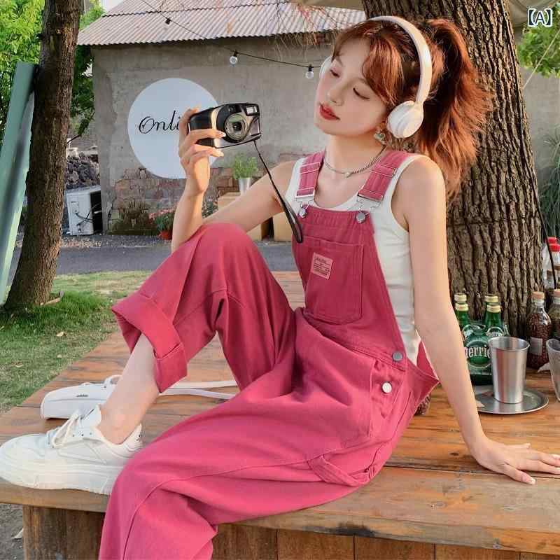 デニムサロペット レディース オーバーオール パンツ ストレートシルエット ゆったり ワークスタイル オールインワン ロング丈 つなぎ ワイドパンツ ワークパンツ カジュアル ガーリー 大人かわいい 通年 シンプル デイリー 休日 お出かけ 旅行 定