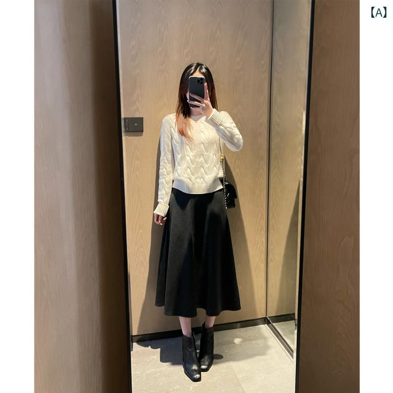 スカート Aライン ウエストゴム 秋冬 ロングスカート フレアスカート 八枚はぎ シルク カシミヤ アセテート 暖かい ひざ下丈 ミモレ丈 揺れる 美シルエット 細見え 上品 きれいめ 40代 50代 オフィス 通勤 普段使い カジュアル 無地 シンプル