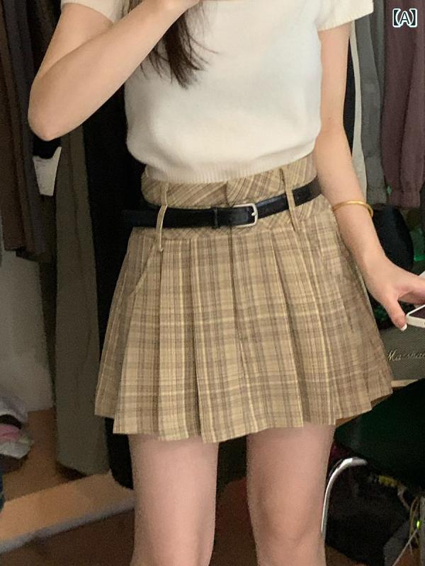 プリーツスカート ミニスカート チェック柄 ミニ丈 ハイウエスト 足長効果 裏地付き 台形 Aライン 通学 かわいい おしゃれ 秋冬 ファッション カジュアル ボトムス 膝上 ショート丈 レディース 10代 20代 女子高生 スクール 制服風