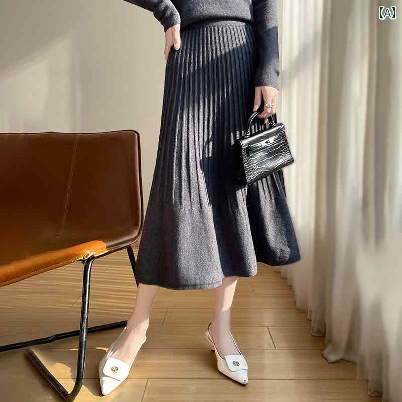 ロングスカート プリーツスカート Aライン フレア ボトムス 体型カバー 細見え 高見え ミモレ丈 無地 通勤 ウエストゴム 裏地付き 落ち感 揺れ感 美シルエット 上品 きれいめ 大人 カジュアル オフィス 20代 30代 40代 50代 春夏 秋