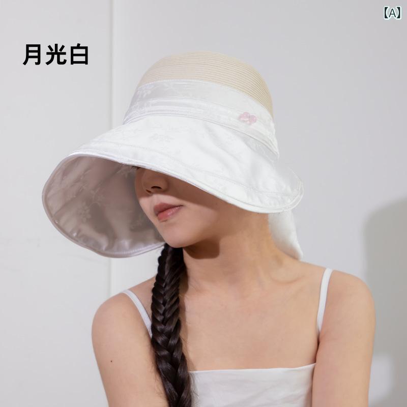 麦わら帽子 レディース UVカット 日よけ つば広 ストローハット 折りたたみ 紫外線対策 遮光 通気性 蒸れにくい ハット 紐付き 自転車 飛ばない お出かけ 旅行 海 ビーチ キャンプ アウトドア ガーデニング 運動会 散歩 春夏 春夏 軽量 コン