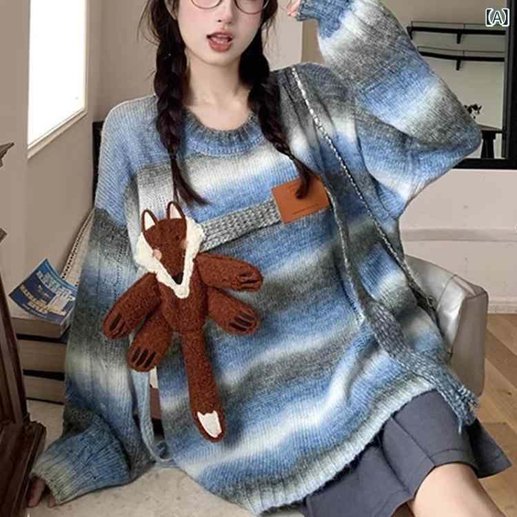 セーター レディース 大きいサイズ ニット ボーダー 配色 クルーネック ゆるめ トップス オーバーサイズ 長袖 プルオーバー チュニック丈 体型カバー ゆったり 柔らかい 厚手 防寒 暖かい 秋冬 春先 マルチカラー ビッグシルエット 楽ちん 2L 3