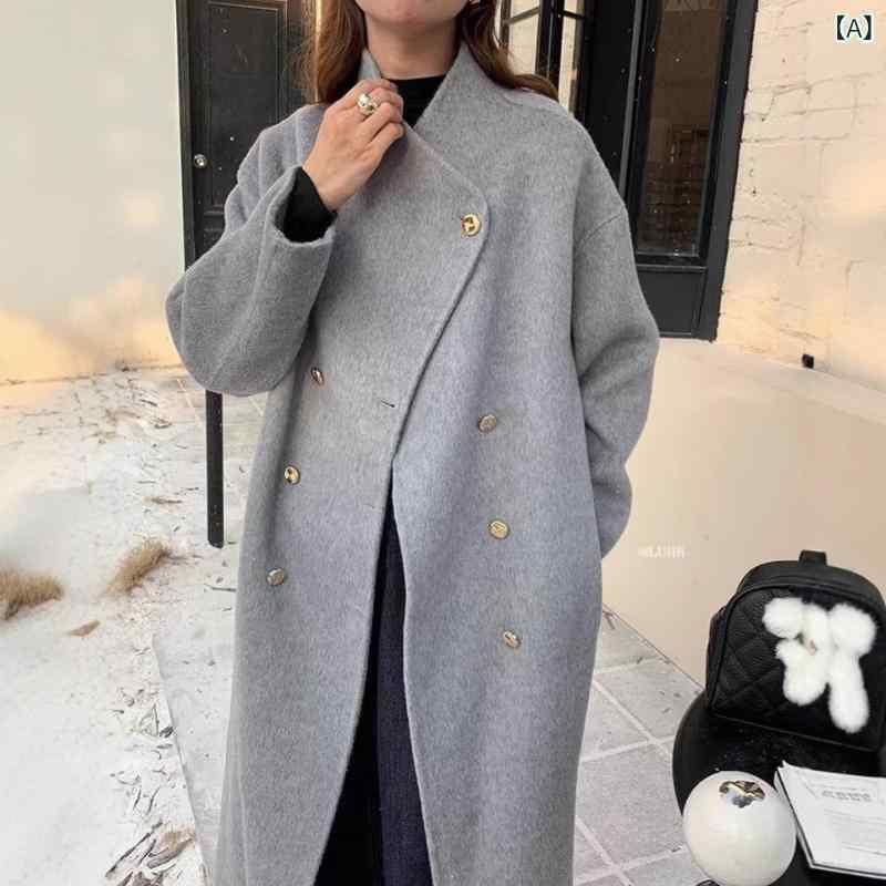ウールコート レディース カシミヤ ダブルフェイス ロングコート チェスターコート オーバーサイズ 厚手 防寒 暖かい グレー 秋冬 アウター 通勤 通学 フォーマル カジュアル 膝下 羽織り 無地 シンプル 裏地なし