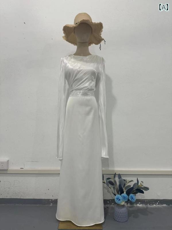 ワンピース レディース ロング マキシ丈 サテン ベルスリーブ 切り替え オーガンジー シースルー 光沢感 パーティー 二次会 お呼ばれ 夏 2024 インポート 欧米風 フォーマル ドレス 結婚式 披露宴 発表会 演奏会 裏地あり 五分袖 無地 ハイウ