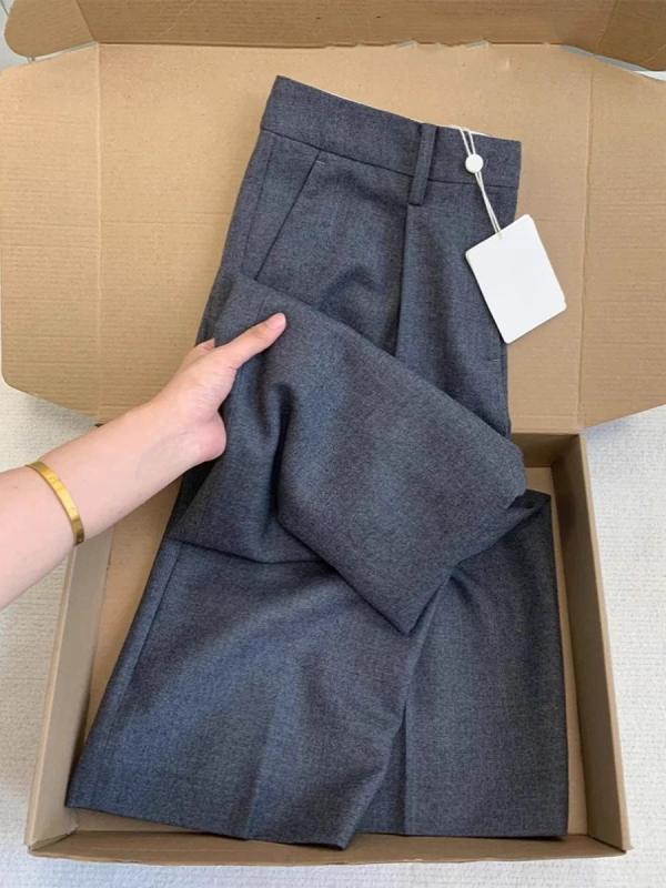ワイドパンツ レディース スラックス センタープレス ハイウエスト ロングパンツ タックパンツ スーツ生地 無地 オフィス カジュアル ビジネス フォーマル 春秋 春夏 秋冬 体型カバー ゆったり ストレート 長ズボン ボトムス グレー 事務服 通勤