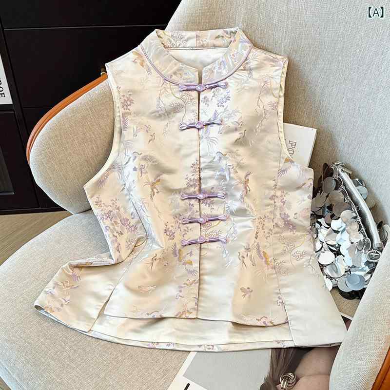ベスト レディース チャイナ服 民族衣装 唐装 トップス 刺繍 チャイナボタン 総柄 レトロ エスニック アジアン 中華風 ショート丈 ノースリーブ 重ね着 普段着 羽織り 華やか 伝統工芸 衣装 イベント 秋冬 春 前開き