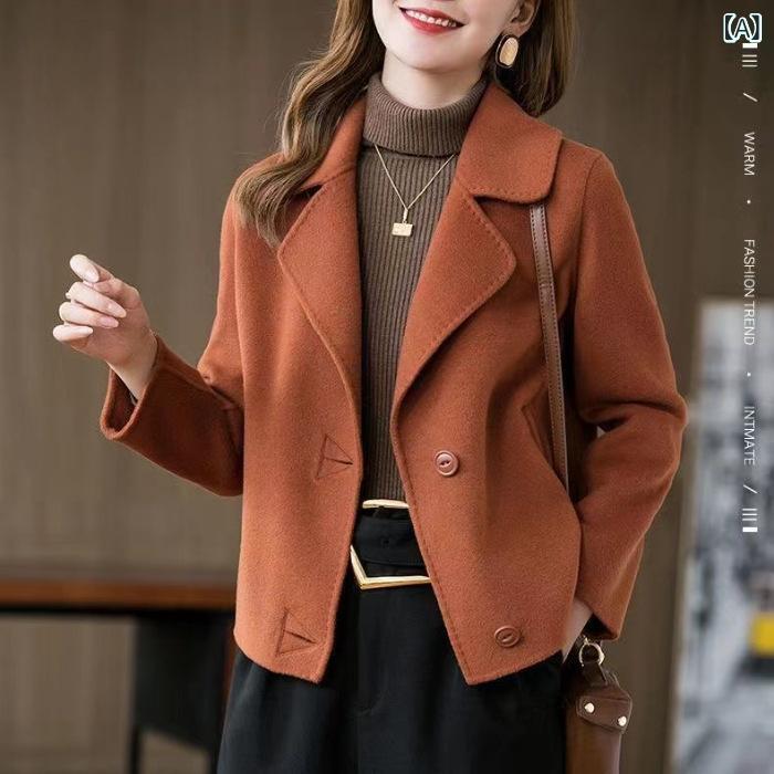 ショートコート レディース ウールコート アウター 秋冬 ショート丈 ダブルフェイス 暖かい 軽い ピーコート ジャケット 上着 カジュアル オフィス 通勤 通学 シンプル 無地 羽織り 防寒 テーラードジャケット