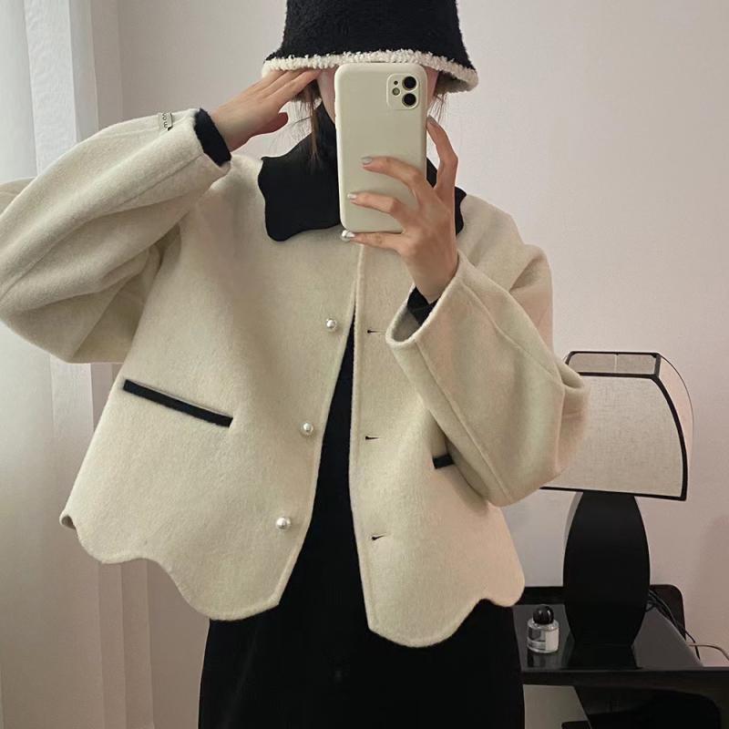 ウールコート レディース ショートコート カシミヤ混 ピーコート ダブルフェイス バイカラー 襟付き 厚手 アウター 防寒 小柄サイズ 暖かい 通勤 通学 軽い 羽織り 秋冬 カジュアル シンプル ジャケット 上着