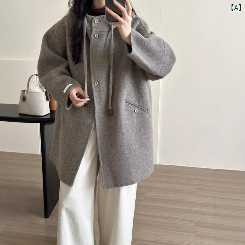 ウールコート レディース ロングコート フーデッドコート リバーコート ミドル丈 羊毛 カシミヤ混 アウター 厚手 防寒 暖かい ゆったり 軽い 大きいサイズ 秋冬 カジュアル 通勤 オフィス シンプル 無地 上着 羽織り 膝丈