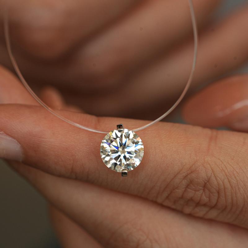 ネックレス レディース モアサナイト 1ct ペンダント 透明テグス シルバー925 一粒 鎖骨ネックレス スルーネックレス シンプル 華奢 ジュエリー アクセサリー プレゼント ギフト 誕生日 記念日 贈り物 フォーマル