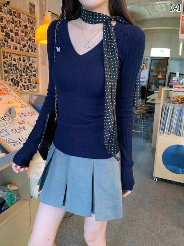 ニット セーター レディース Vネック 刺繍 長袖 ケーブル編み スリム タイト ストレッチ 暖かい インナー トップス 秋冬 バタフライ プルオーバー グレー 無地 伸縮性 普段使い 部屋着 通勤 通学 上着