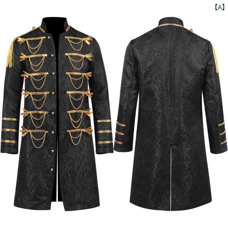 ロングコート メンズ スチームパンク コスチューム 制服 スタンドカラー 舞台衣装 ステージ衣装 貴族 中世 レトロ ヴィンテージ ハロウィン パーティー 仮装 変装 無地 シンプル 大きいサイズ 防寒