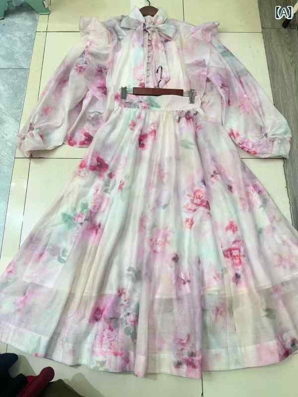 セットアップ レディース スカートセット 花柄 ブラウス ロングスカート パフスリーブ フロントボタン ピンク ボタニカル柄 エレガント リゾート カジュアル 上下セット お出かけ 旅行 春夏 半袖 華やか Aライン 膝下