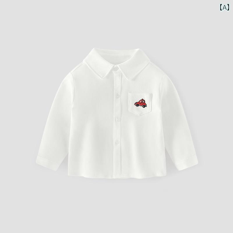 キッズシャツ 男の子 長袖シャツ 刺繍 白シャツ 襟付き 子供服 トップス 綿 厚手 シンプル 無地 通学 通園 入園式 卒園式 結婚式 発表会 100 110 120 130 140 150 春秋冬