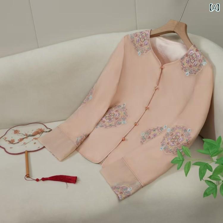 シャツ レディース 刺繍 チャイナ風 長袖 ブラウス シャツジャケット チャイナボタン トップス 春夏 スタンドカラー 羽織り カジュアル お出かけ 体型カバー 涼しい 綿 麻 コットン 民族衣装 風 和モダン シノワズリ