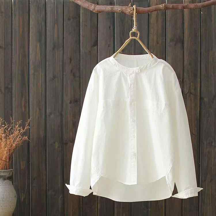 シャツ レディース 長袖 スタンドカラー 無地 前後差 チュニック 秋服 ゆったり 立ち襟 トップス ブラウス 体型カバー 羽織り カジュアル 大きいサイズ おしゃれ シンプル 秋物 前開き 事務服 オフィス 通勤 お出かけ