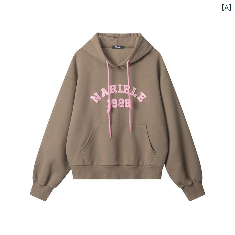 パーカー レディース プルオーバー スウェット トップス オーバーサイズ ロゴ 刺繍 ワッペン 英字 フード付き 長袖 ドロップショルダー 体型カバー カジュアル 厚手 秋冬 パッチワーク 部屋着 外出着 ストリート 着回し