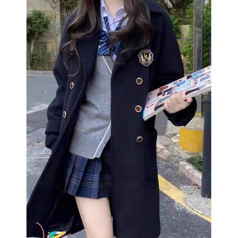 ピーコート レディース ロングコート ダブルボタン JK制服 スクールコート 厚手 中綿入り ミドル丈 学院風 アウター 防寒 暖かい カジュアル 通学 通勤 冬服 秋冬 ジャケット 襟付き ゆったり シンプル 無地 小柄