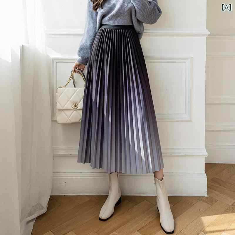ロングスカート レディース プリーツスカート グラデーション Aライン フレアスカート ミモレ丈 ウエストゴム シフォン素材 体型カバー 落ち感のある生地 歩きやすい ゆったり おしゃれ ボトムス