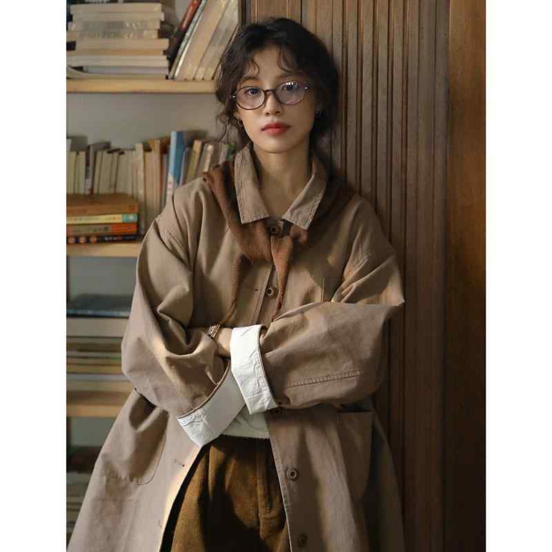 トレンチコート レディース アウター ロング丈 コート 長袖 羽織り 防寒 ゆったり 無地 シンプル カジュアル オフィス 通勤 通学 秋冬物