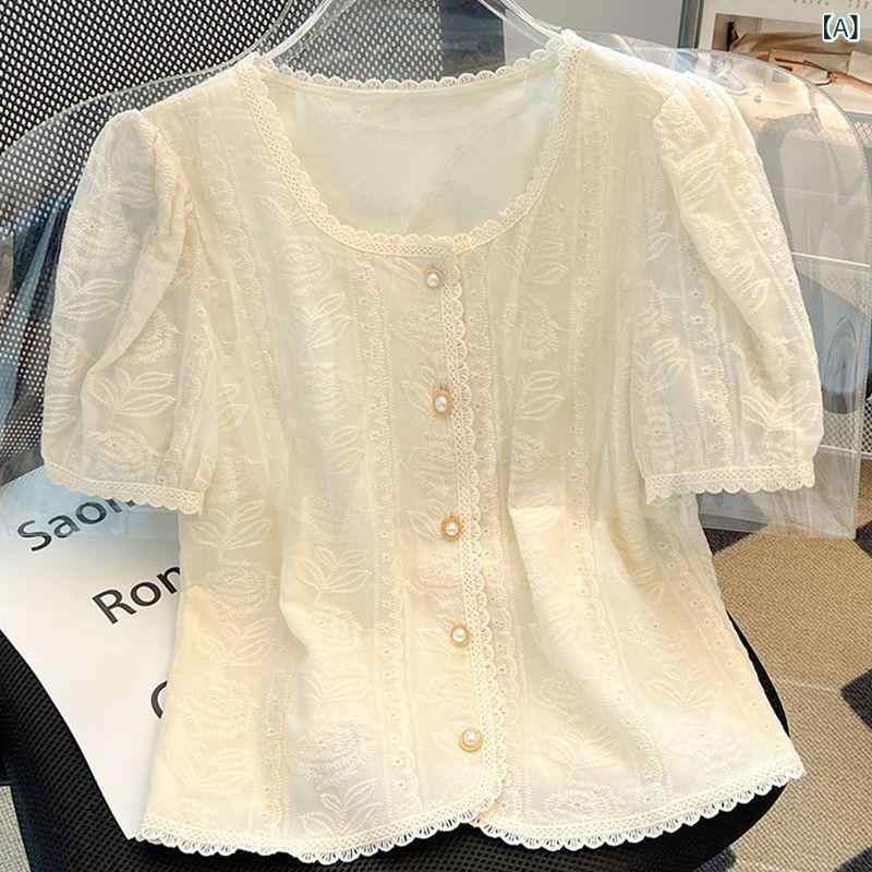 レースブラウス レディース 半袖 大きいサイズ パフスリーブ シフォン チュール袖 切り替え 二の腕カバー 華奢見え 透け感 きれいめ オフィスカジュアル 通勤 女子会 発表会 トップス クルーネック ゆったり 30代 40代 50代 重ね着風