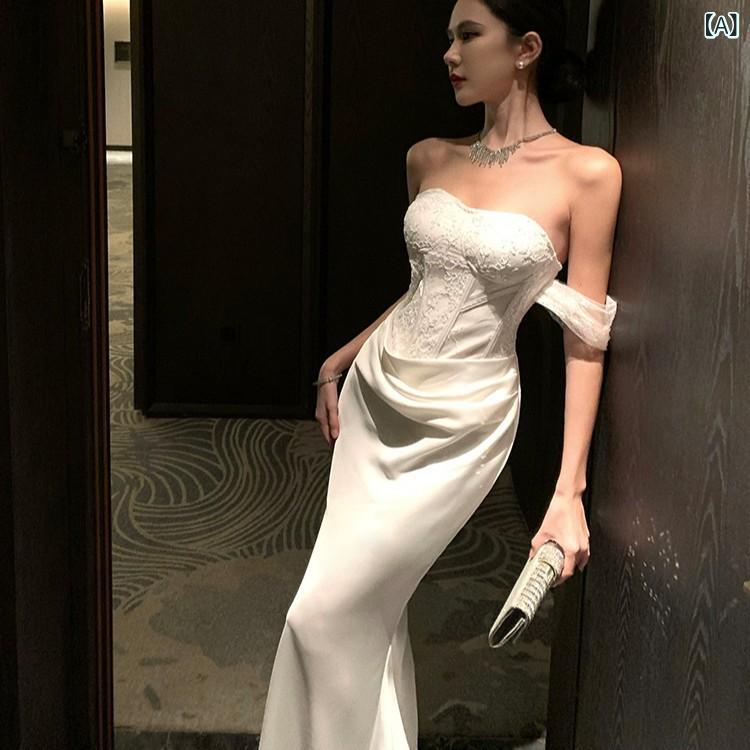 ロング御召しもの レディース 華燭の典 二次会 寄り合い御召しもの 人魚 ベアとっ始め きつい ロング丈 春夏 告げ知らせる会 掻き鳴らす会 有りがたさ会 交歓会 フォーマル 御召しもの キャバ 色っぽい お呼ばれ 衣裳 一こま御召しもの
