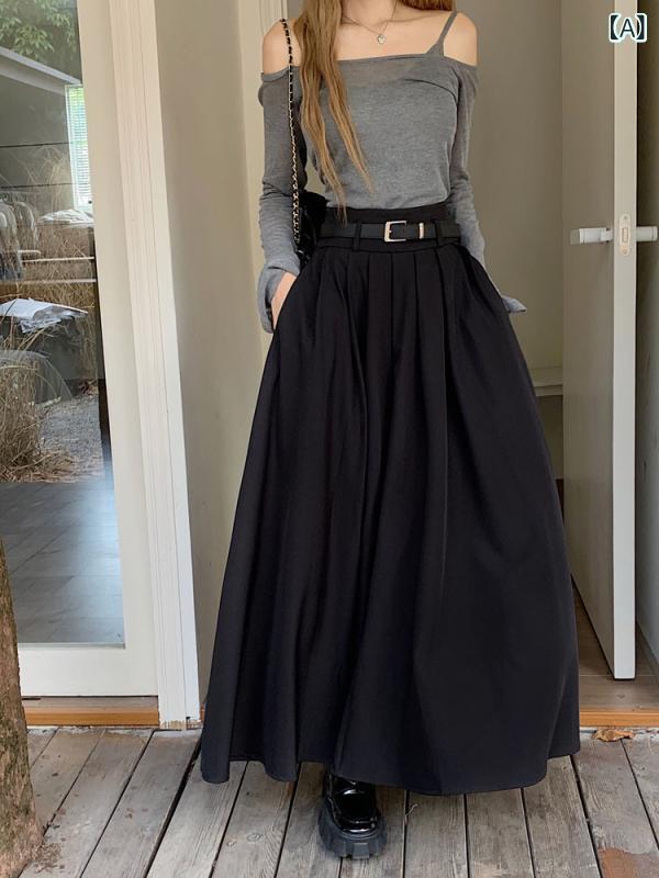 ロングスカート プリーツスカート レディース ベルト付き マキシ丈 落ち感 シルエット重視 高見え 無地 ウエストゴム お出かけ カジュアル きれいめ Aライン フレア 春夏 秋 ボトムス 20代 30代 40代 シンプル 裏地付き ゆったり 大きめ