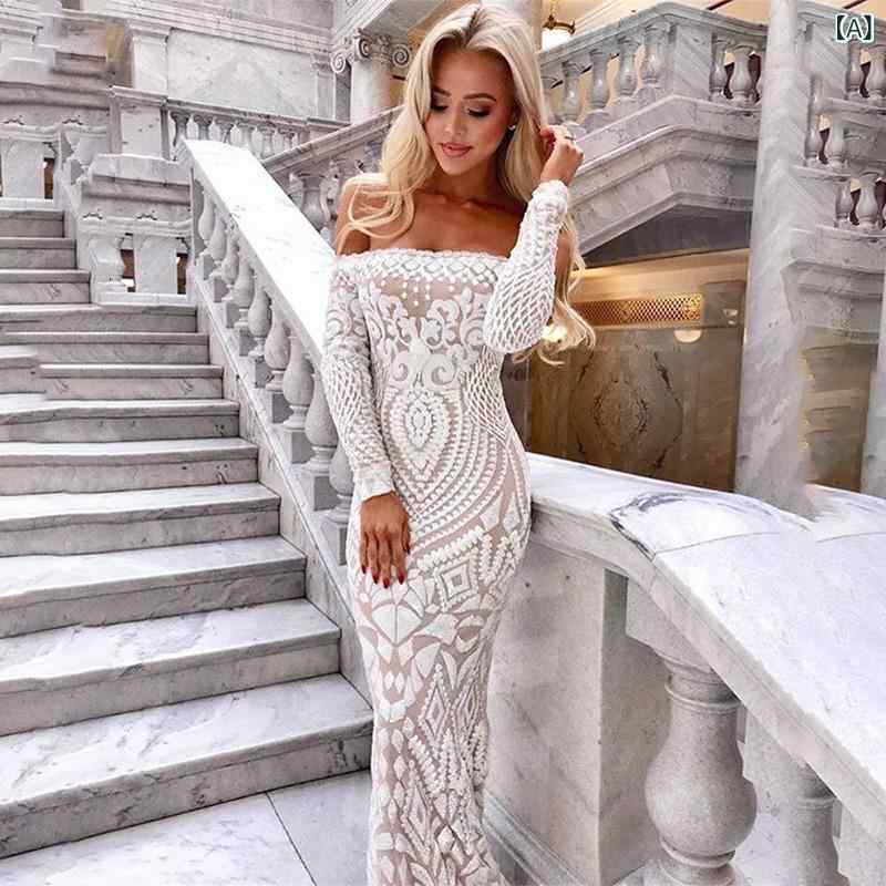 パーティードレス レディース 膝丈ワンピース スパンコール オフショルダー タイト セクシー キラキラ 結婚式 披露宴 二次会 謝恩会 お呼ばれ 発表会 演奏会 キャバドレス 膝下丈 春夏 秋冬 ミモレ丈 華やか スリット 膝下