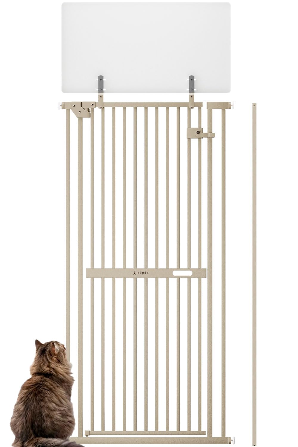 ペットゲート 猫 脱走防止 隙間わずか3.7cm&times;高さ190cm 幅広ドア55cm 荷物も出入りもラクラク 突っ張り式 幅75245cm ハイタイプ 半透明パネル 片手操作 玄関 キッチン｜ハッピーライフセレクト