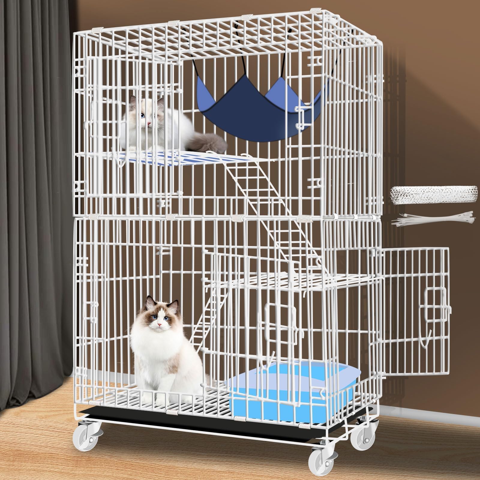 猫ケージ 猫用ケージ 猫ハウス 室内用猫のケージ (サイズ 60cmx42cmX96cm 3段) 大きめ動物ケージ 大型猫用ケージ 多頭飼い猫 折り畳み式 移動便利 組立簡単 取り外し可能なペット用品 室内飼｜ハッピーライフセレクト
