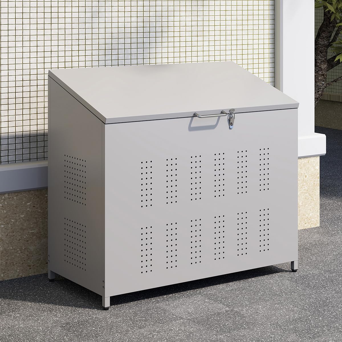 ゴミ箱 屋外 280L ゴミ収集ボックス ふた付き ごみ集積所 屋外ゴミ箱 アジャスター付き 大容量 カラスよけ 野良猫対策 荒らし防止 通気性 スチール製 庭用 組立式 幅90cm&times;奥行45cm&times;高さ83cm｜ハッピーライフセレクト