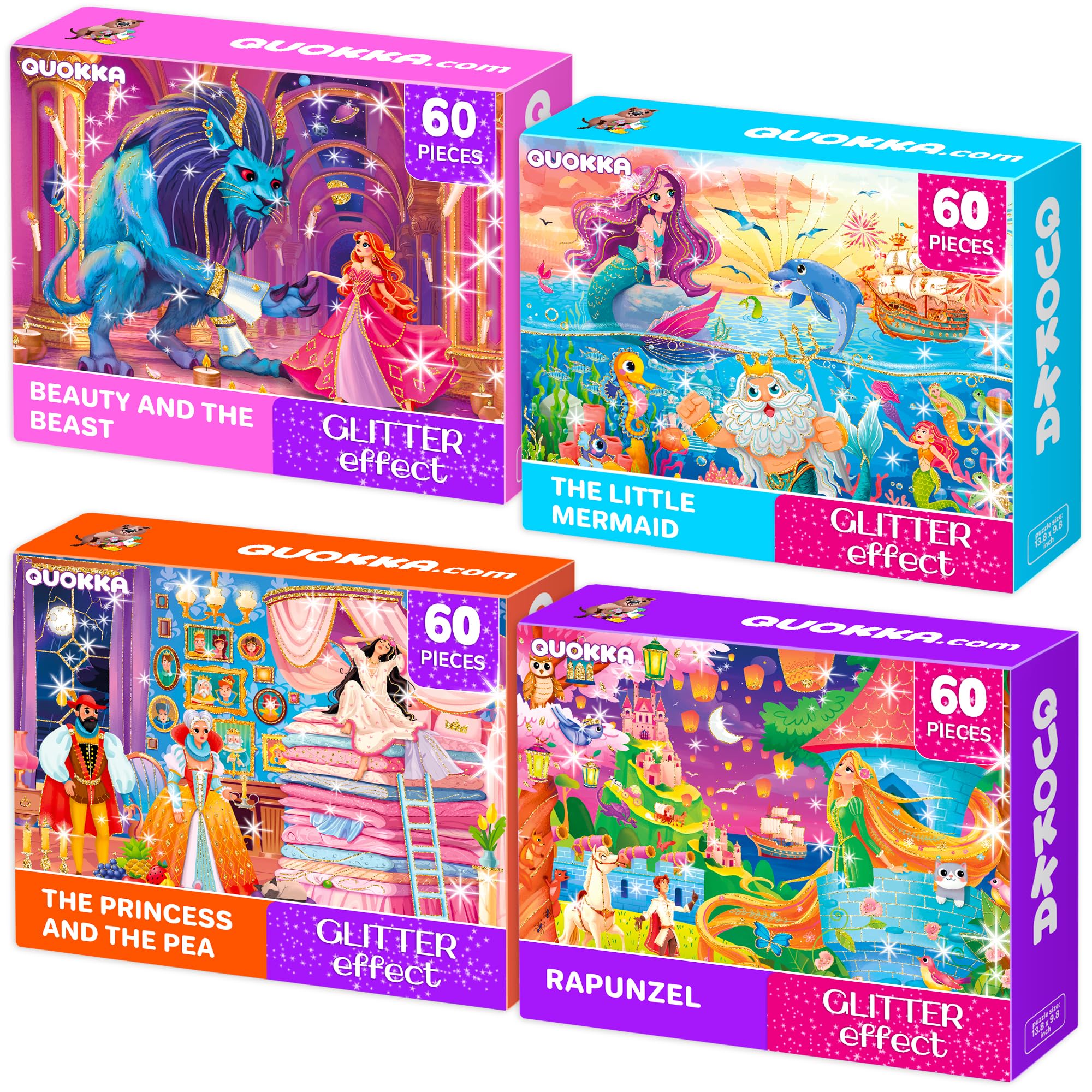 ジグソーパズル 子供向け 60ピース 4個セット 知育玩具 おとぎ話 幼児用 4歳 5歳 6歳 パズルセット 集中力 想像力 育成 手先 器用さ 問題解決能力 トレーニング FSC認証 素材 安全 インク 環境|ハッピーライフセレクト