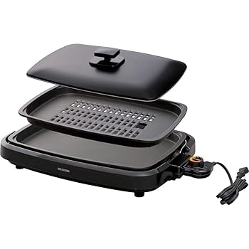 【中古】アイリスオーヤマ ホットプレート 煙が出にくい 大型 焼肉プレート 平面プレート 2枚 ヘルシー 蓋付き ブラック APA-136-B