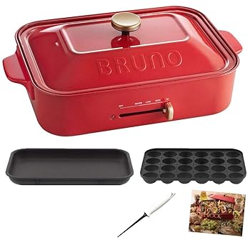 【中古】 BRUNO ブルーノ コンパクトホットプレート BOE021 セット (2種プレート, レッド)