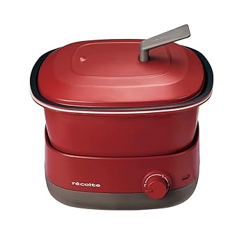 【中古】recolte レコルト ポット二重奏 キャレ 明かり鍋 料理茶屋 揚げ物 天ぷら ごはん鍋 1台5役 煮る 炊く 焼く 蒸す 揚げる 卓上鍋 1.3L 一人用 二人用 キッチン家電-家電-ミキサー