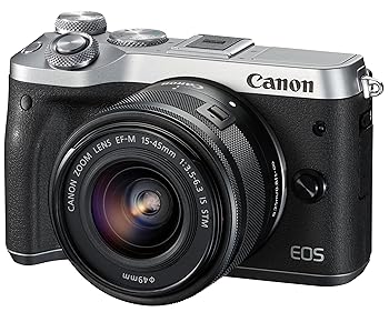 【中古】Canon 銀鏡受け答え一眼写真機 EOS M6 水晶体一揃いの道具(しろがね色) EF-M15-45粍 F3.5-6.3 IS STM 属する引き請けるなし EOSM6SL-1545ISSTMLK