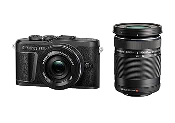 【中古】OLYMPUS 銀鏡受け答え一眼写真機 PEN E-PL10 EZダブルズームキット 黒いこと