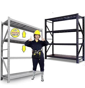 【中古】スチールラック 棚 ラック 棚 倉庫 耐荷重 200kg/段 (天地4段) メタル 業務用 ガレージ 棚 大型 物置 引っ越し スコップ 収納 シェルフ 棚 ハン