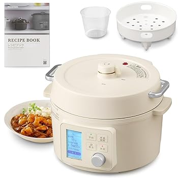 【中古】アイリスオーヤマ 電気圧力鍋 ヘルシープラス グリル鍋 圧力鍋 2in1 3L 2~3人用 52種類のヘルシーレシピ付き 108種類 レシピ付き アイボリー PMP