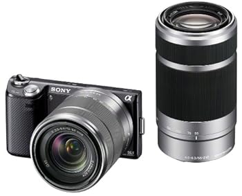 【中古】SONY 鏡鑑受け答え一眼写真機 α NEX-5N ダブルズームレンズキット 黒いこと NEX-5NY/B