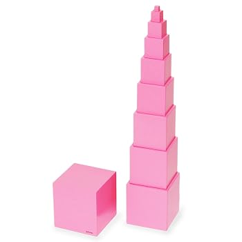【中古】(非常に良い)【MONTE Kids】モンテッソーリ教具 - ピンクタワー 大 教材用サイズ - Montessori モンテキッズ 教育を目的とする教育用品 学習用品 本格教材 算|ハッピーストア藤岡