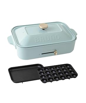 【中古】(非常に良い)BRUNO ブルーノ コンパクトホットプレート 本体 プレート2種(たこ焼き 平面) ブルーグレー Blue gray おしゃれ かわいい これ1台 蓋 ふた付き 12|ハッピーストア藤岡